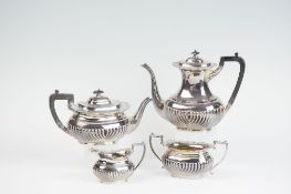 A four piece electroplated tea and coffee service, each piece of oval form with gadrooned