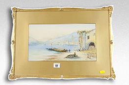 G CASINI Continental School watercolour; lake scene with boat and figures, signed and with