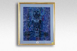 SCOTT NISBET silk screen print on silver foil; portrait of a meditating Lakshmi (Hindu God of