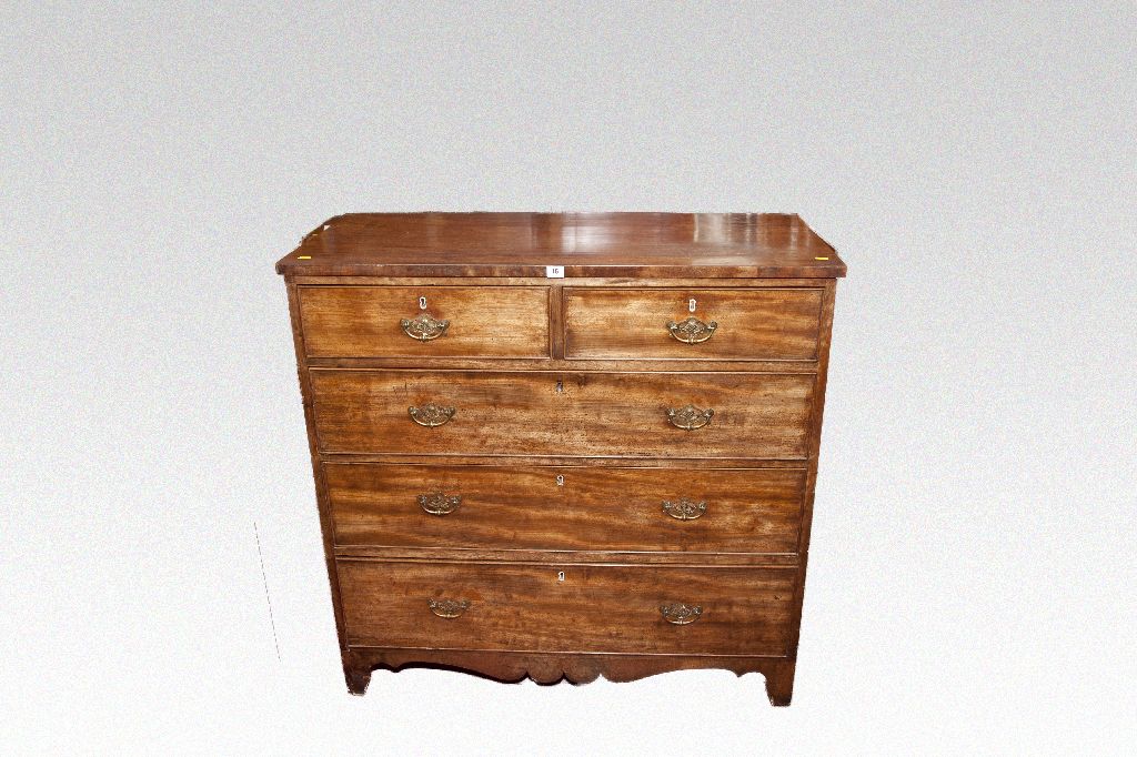 An early 19th Century mahogany chest of three long and two short drawers with brass drop handles, 41