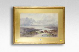 MAUD SALMON watercolour; cloudy coastalscape, signed and entitled verso `Low Tide`, 15 x 23.5 ins (