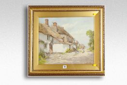 RALPH W BARDILL watercolour; Devonshire cottages with geese and figure on a track, signed and with