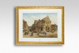 THOMAS GREENHALGH watercolour; early Shrewsbury Market place scene with numerous figures, signed,