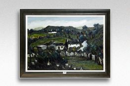 WILF ROBERTS oil on board; Anglesey landscape with houses and lane, signed and dated 2000, 22 x 30.