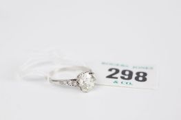 A platinum diamond solitaire ring, the old cut diamond of 8 mm diameter with visual estimate of 3.