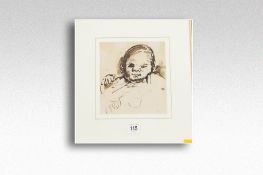 SIR KYFFIN WILLIAMS RA pen and ink; sketch of a baby, 7 x 6.5ins (18 x 16cms) (Provenance: Kyffin