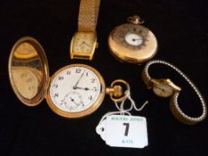 A rolled gold encased full hunter Dennison `Moon` gent`s pocket watch; a rolled gold encased