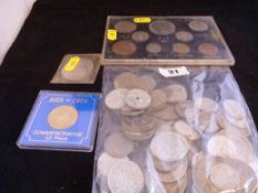 A parcel of British and other silver coinage and tokens, 16 ozs gross and a 1965 nine coins