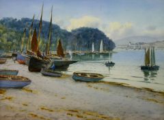 WARREN WILLIAMS ARCA watercolour; Conwy Harbour with numerous boats and figures, 10.75 x 14.75