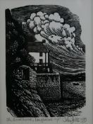 JOHN PETTS artist’s proof wood-engraving; entitled ‘The Boat House, Laugharne’ signed and dated