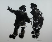SIR KYFFIN WILLIAMS RA artists proof; two standing farmers chatting, signed fully in pencil 17 x