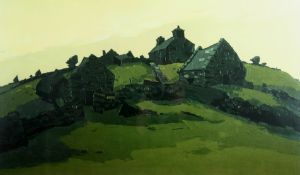 SIR KYFFIN WILLIAMS RA limited edition (72/150) print; Snowdonia landscape with farm, signed fully