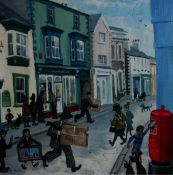 NICK HOLLY limited edition (12/20) print; Llandeilo street scene with numerous figures, signed fully