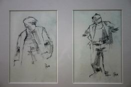 IFOR PRITCHARD two preliminary pencil drawings framed as one; figures, both signed, both 7 x 4.5 ins