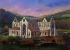 ANDREW QUELCH pastel; view of Tintern Abbey, 12 x 16 ins (30 x 41 cms)