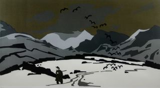 SIR KYFFIN WILLIAMS RA limited edition (3/150) coloured lithograph; entitled ‘Pontllyfni in Snow’ on