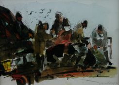 WILLIAM SELWYN watercolour; potato harvesters at work, signed 10 x 13.5 ins (26 x 34 cms)