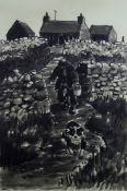 SIR KYFFIN WILLIAMS RA limited edition (74/150) print; farmer and a sheepdog leaving the house,