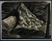 JOHN PETTS wood-engraving; the mountain of Cnicht, Snowdonia, 3.5 x 4.5 ins (9 x 12 cms)