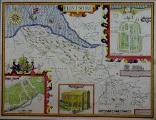 JOHN SPEEDE (SPEED) coloured map of Flintshire incorporating plans for Saint Asaph and Flint and