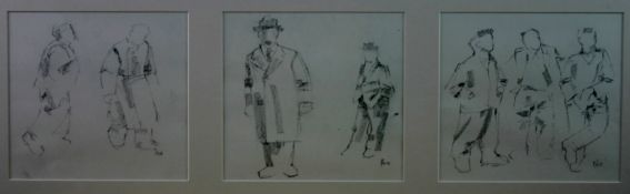 IFOR PRITCHARD three preliminary pencil drawings framed as one; figures, each signed, each 7 x 7.5