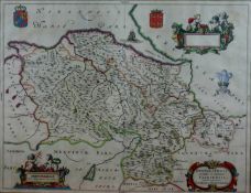 JOHANNES BLAEU coloured map of Denbigh and Flintshire (Denbigiensis Comitatus et Comitatus
