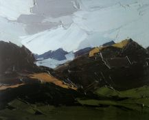 SIR KYFFIN WILLIAMS RA limited edition (57/250) coloured print; Snowdonia mountain range, signed