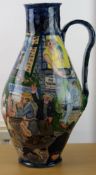 CARL HODGSON painted and glazed pottery; single handled glazed jug of naiive form with characters
