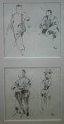 IFOR PRITCHARD two preliminary pencil drawings framed as one; figures, both signed, both 6.25 x 7