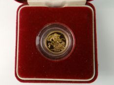 A CASED ROYAL MINT HALF SOVEREIGN PROOF; George slaying the dragon, 2000, and crowned bust to