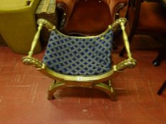 A gilt X frame chair with blue upholstery (AF)