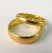PAIR GOLD WEDDING BAND; Of plain design, marked Dublin 1943 and London 1916, both twenty two