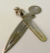 TWO SILVER NOVELTY PAPER CLIPS; One with adorable bear finial, the other in the form of a key.