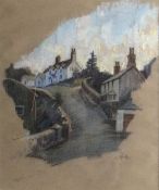 W ROBERTS WELSH SCHOOL; Pastel and gouache - study of a rural village, Ty Newydd, Sarn, signed, 10 x