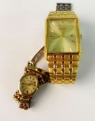 A LADIES` GOLD WRISTWATCH; The bracelet and case hallmarked gold (9ct), with oval dial, quartz