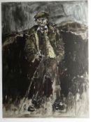 SIR KYFFIN WILLIAMS RA Limited Edition 12/150 coloured print; portrait of a farmer with mountains to