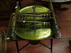 An Edwardian rectangular occasional table on four tapered legs with cross stretcher; and a Benares
