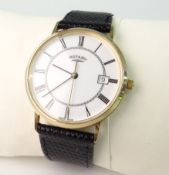 ROTARY, A GOLD (9K) GENTLEMAN`S WRISTWATCH; The circular white enamel dial with Roman numeral