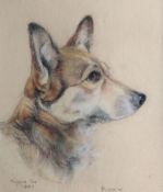 MARJORIE COX (1915 - 2003); Pastel - study of a dog `ROXY`, signed and dated 1947. 11 x 8.5 ins (