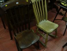 Two Windsor elm seated rocking chairs