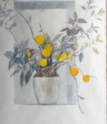 ROY OSTLE, WELSH SCHOOL; Watercolour - still-life study of flowers in pot, signed, 21.25 x 14.5