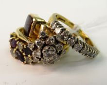A GROUP OF GOLD RINGS; Comprising diamond set dress ring (18ct), a multi-coloured gem stone set