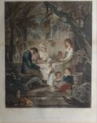 A coloured lithograph `Parental Affection` (engraved by F Bartolozzi, Engraver to His Majesty), 15 x