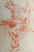 ALFRED BURGESS SHARROCKS RCA; Pastel - possibly a self portrait, seated gentleman sketching,