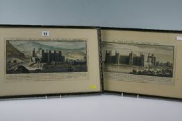 Pair nineteenth century hand coloured lithographs; each relating to Caernarvon Castle and with