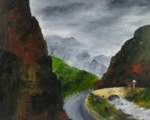 DAVID SHANAHAN; `LLANBERIS PASS`, Snowdonia landscape, oil on canvas, signed, 19 x 23 ins  (48.5