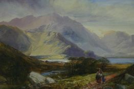 ENGLISH SCHOOL. LATE NINETEENTH/EARLY TWENTIETH CENTURY; Highland landscape with mother and child to