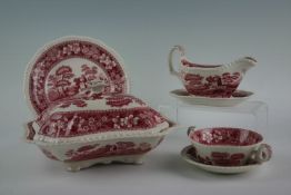 A dinner service, approximately sixty pieces, of Copeland Spode `Tower`/`Pink Tower` pattern (