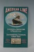 A George V American Line advertising calendar depicting an ocean liner at sea and with paper