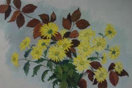 MERYL WATTS (1910-1992); still-life of sunflowers and foliage, oil on board, unsigned and framed, 19